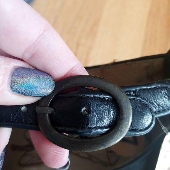 [SOLD] Fly London Black leather Mary Jane Cross Strap Wedge Heels - Picture 13 of 16